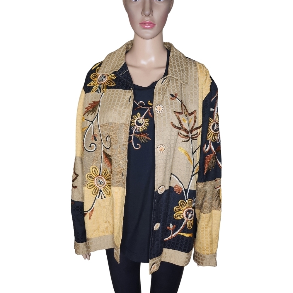 Indigo moon women's multi art to wear embroidered 2 piece jacket set Size Large
